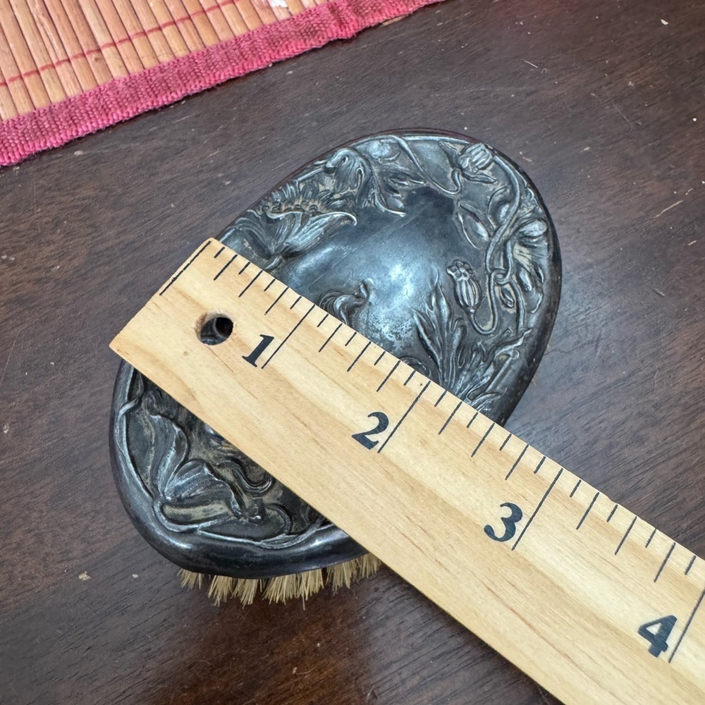 Antique Silver Hairbrush with Intricate Design Art Nouveau Silver Plated or Tone - Picture 16 of 16